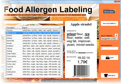 NiceLabel allergen-label